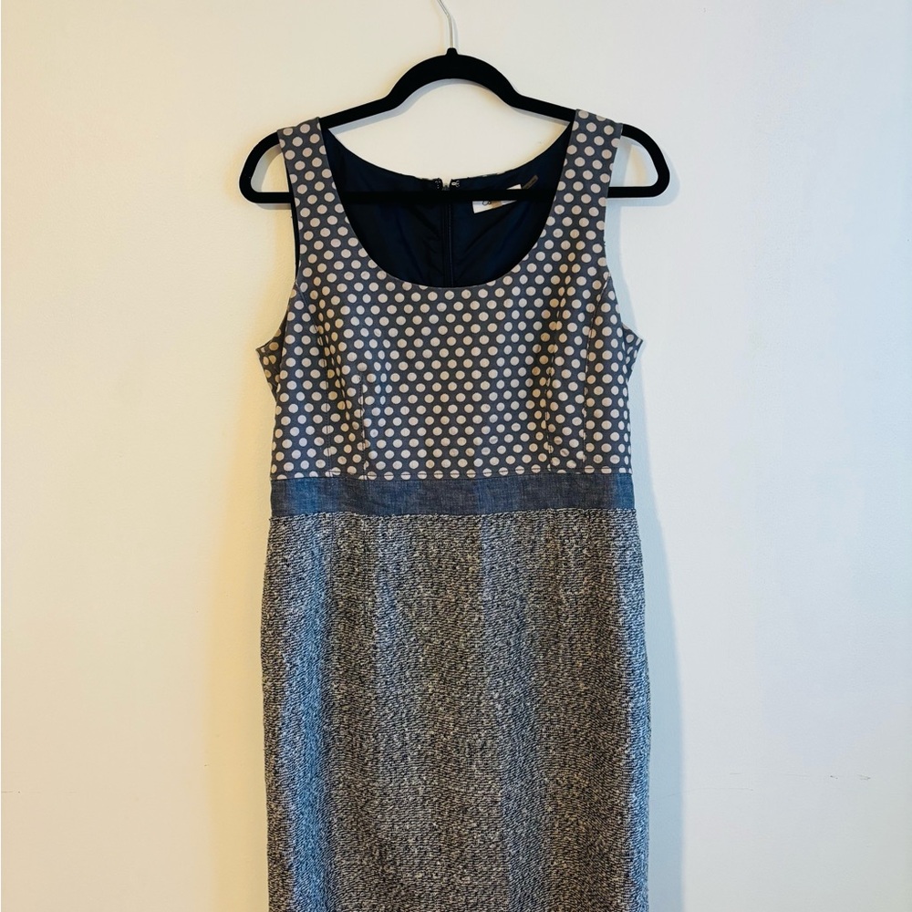 Elegant Blue and Grey polka Dot Dress